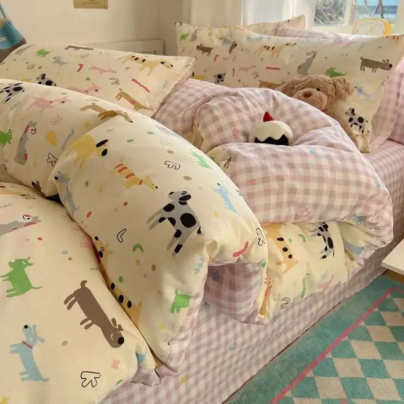 DecorBites™ Cartoon Printed Cotton Bedding Set