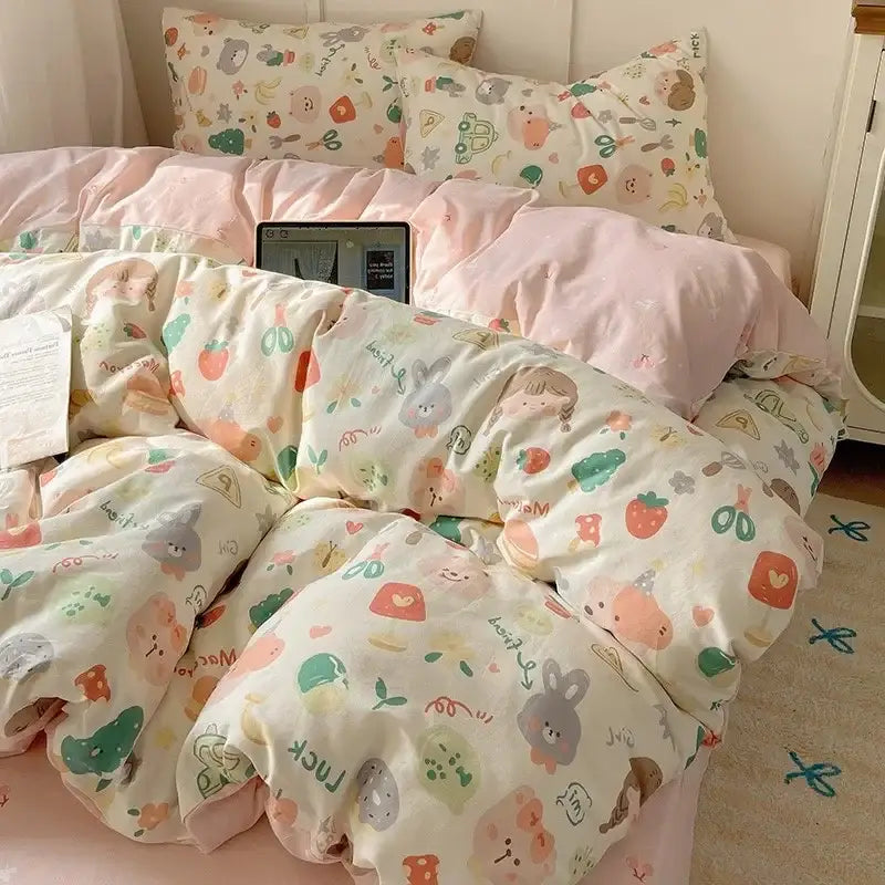 DecorBites™ Cartoon Printed Cotton Bedding Set