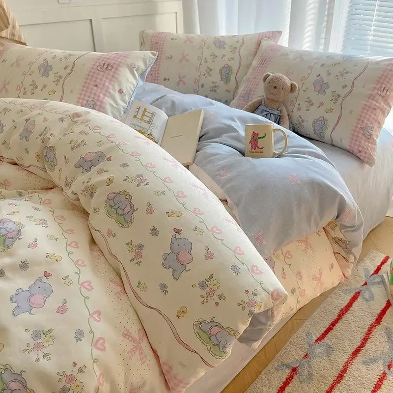 DecorBites™ Cartoon Printed Cotton Bedding Set