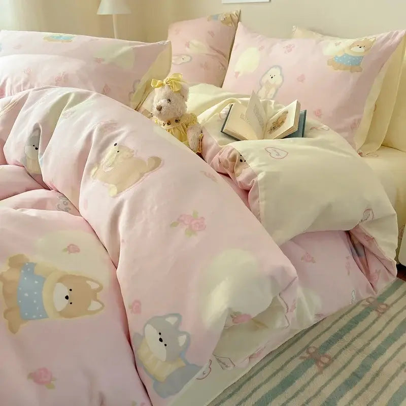 DecorBites™ Cartoon Printed Cotton Bedding Set