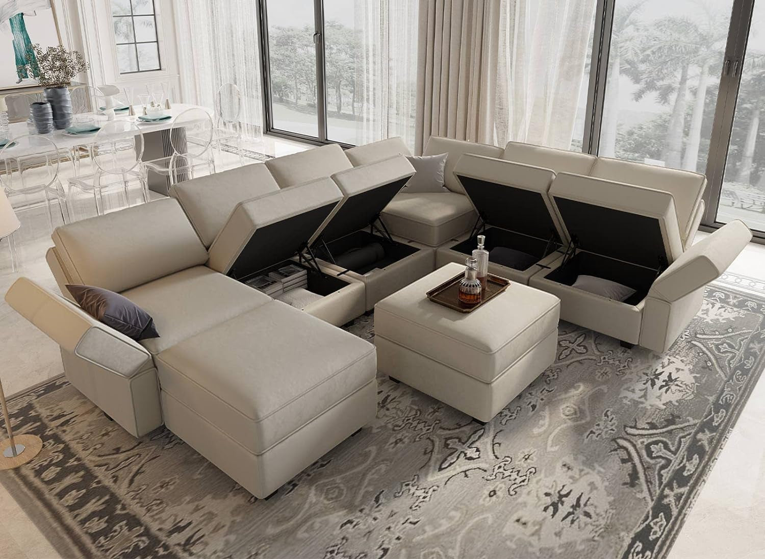 Modular U Shaped Velvet Sectional Sofa With Storage - Gray