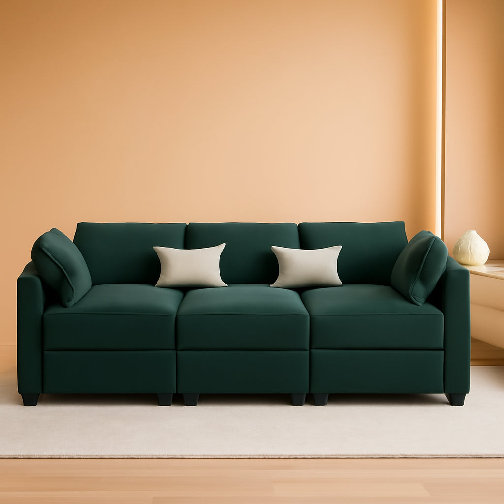 Luxurious Emerald Green Velvet Modular Sleeper Sofa