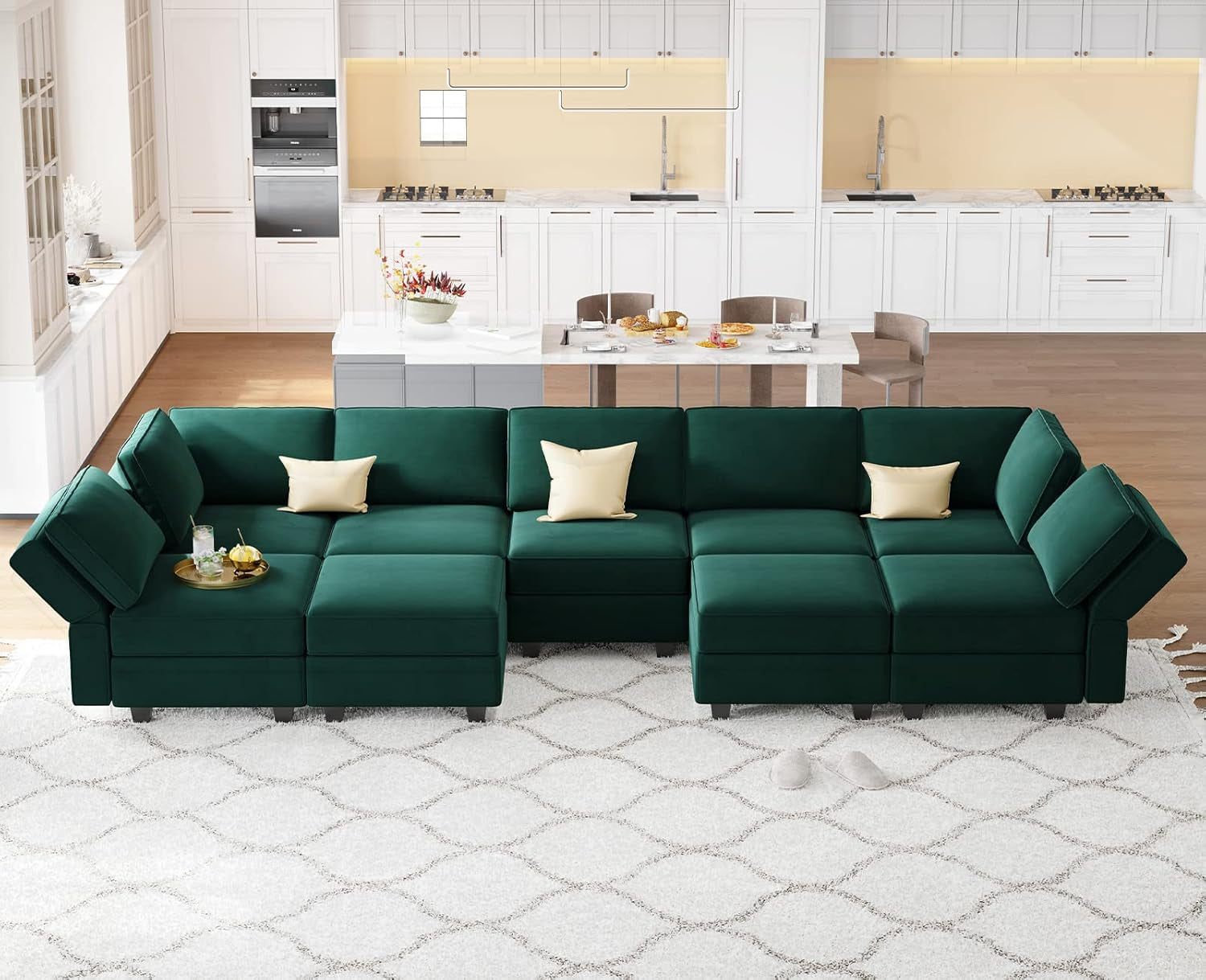 Luxurious Emerald Green Velvet Modular Sleeper Sofa
