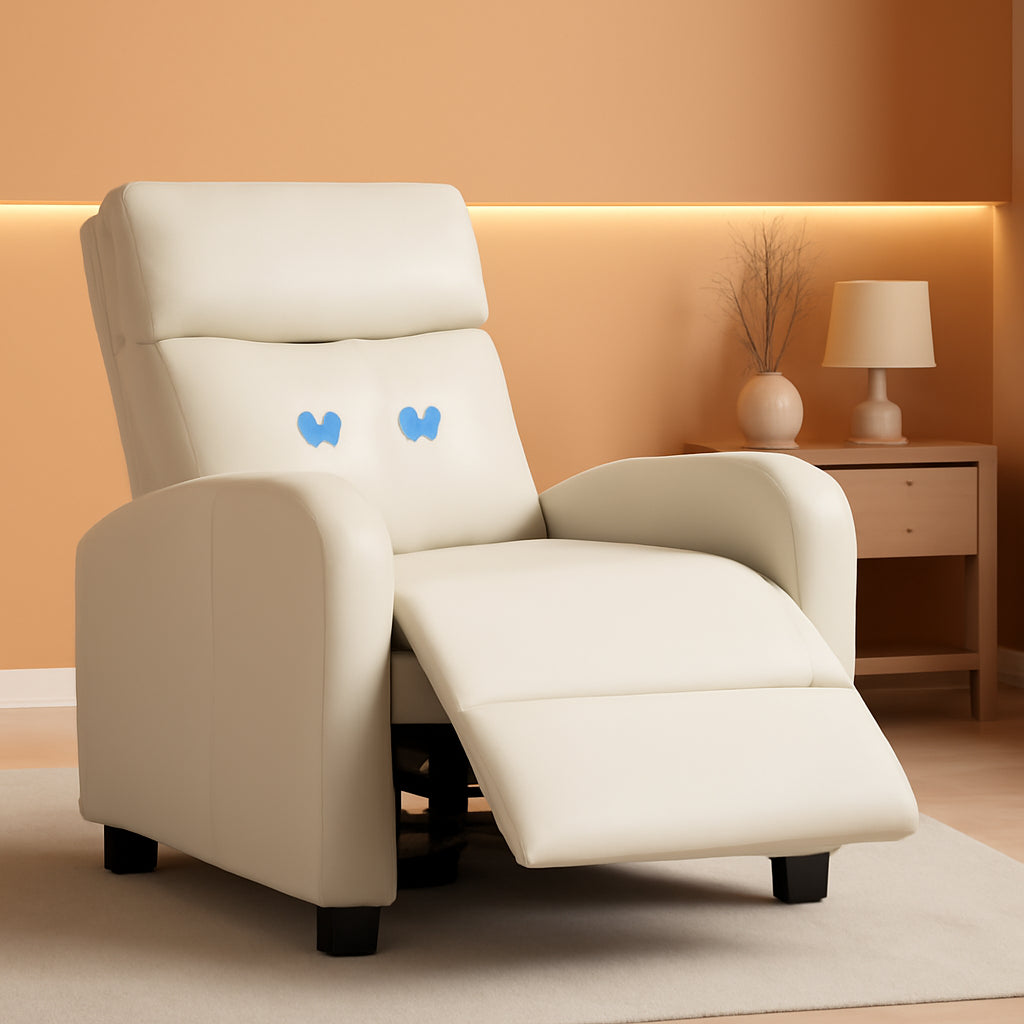 Beige Leather Massage Recliner Chair With Foot Extension