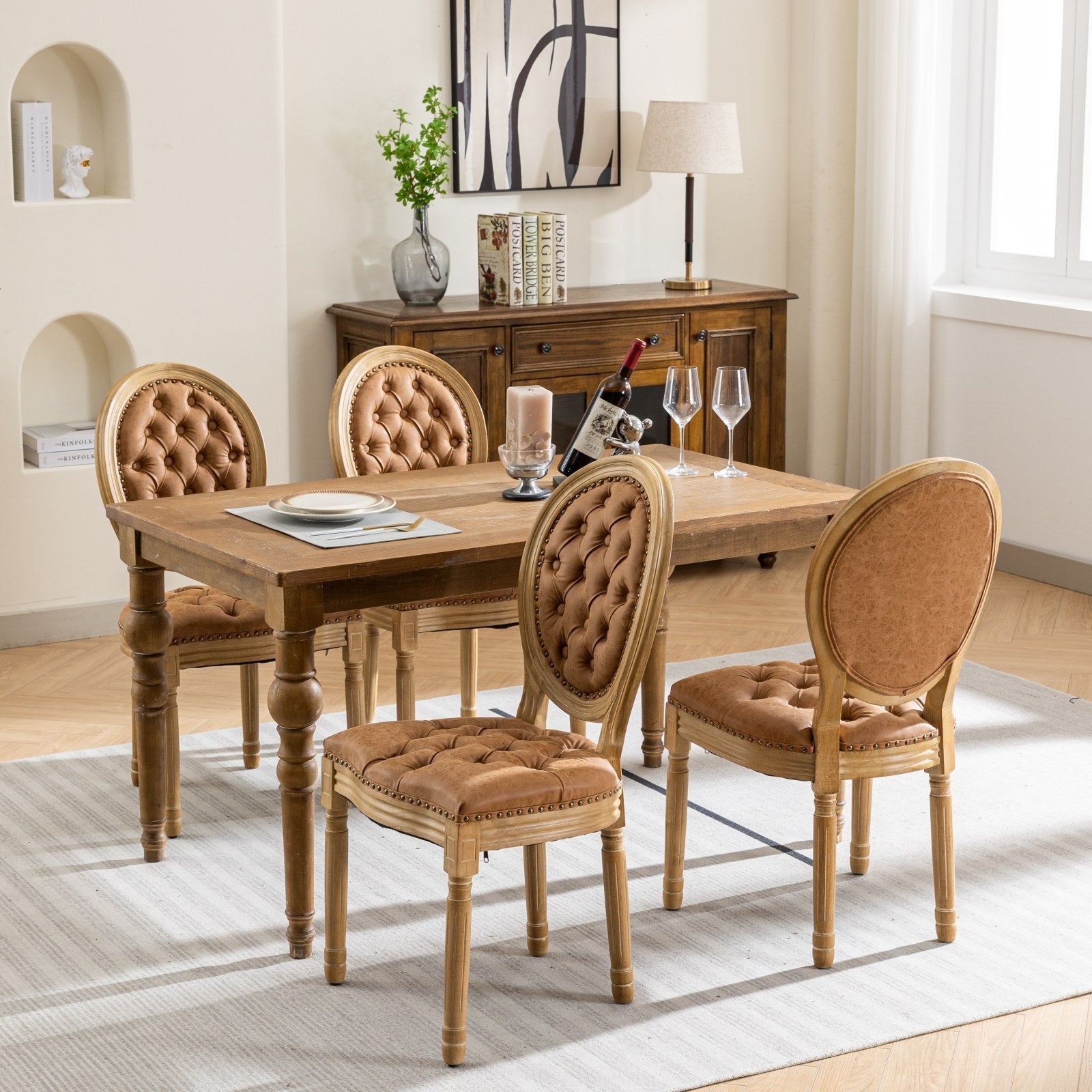 Set of 2 French Style Solid Wood Dining Chairs