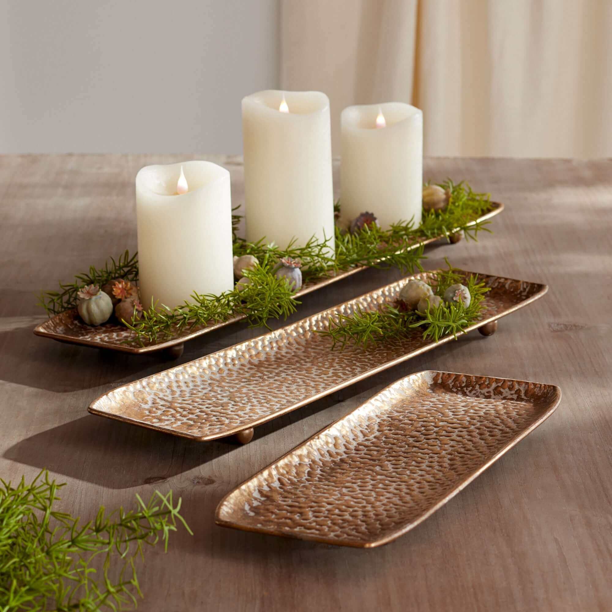 Decorative Gold Trays in Hammered Metal (Set of 3)