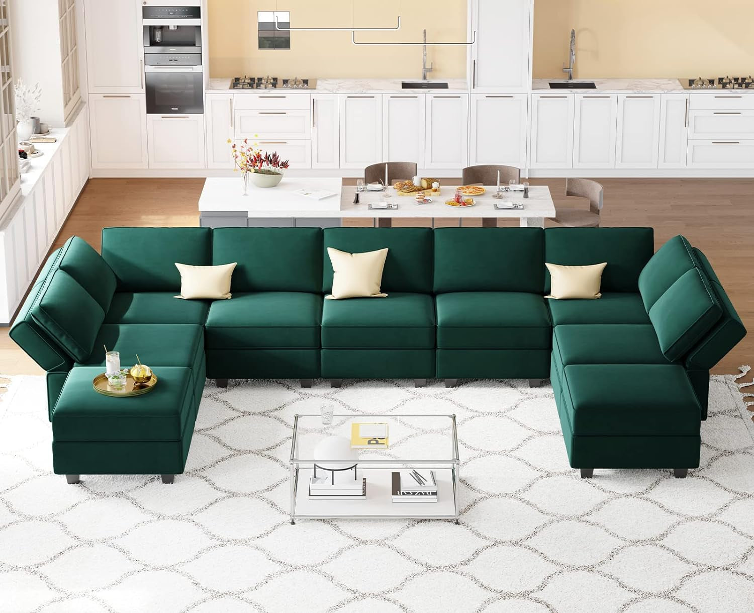 Luxurious Emerald Green Velvet Modular Sleeper Sofa