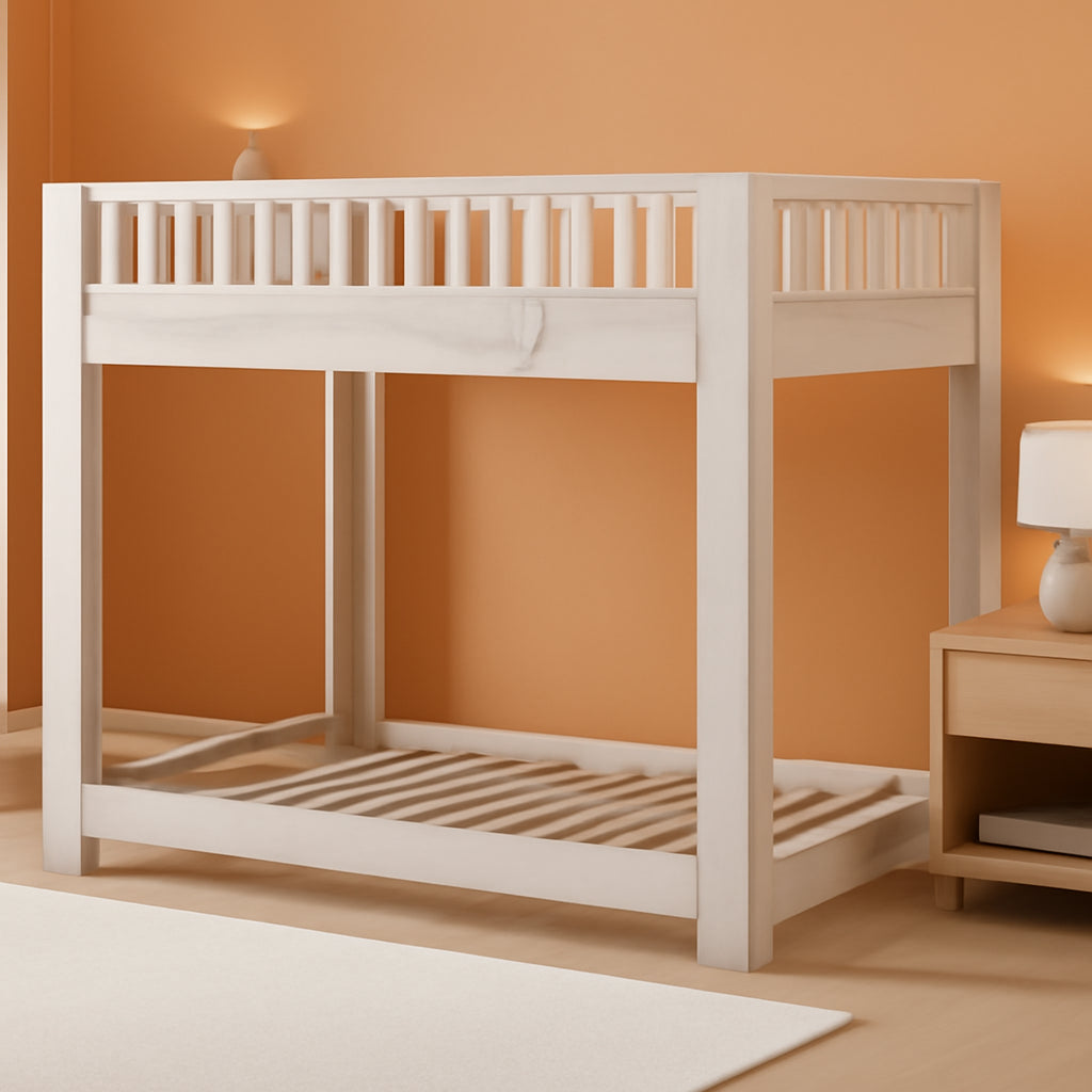 Wooden Twin Over Twin Bunk Bed With Ladder - Weathered White