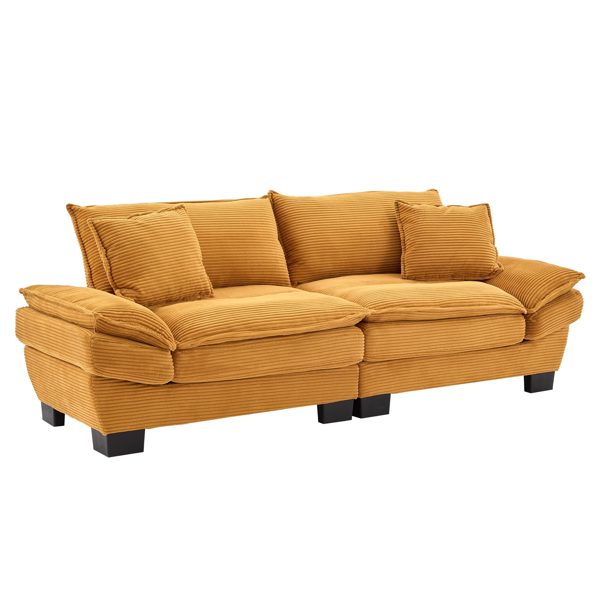 Comfy Corduroy Loveseat Sofa with Pillows  - Yellow