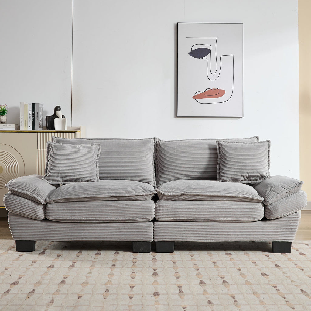 Corduroy Sofa Sleeper Couch Loveseat Sofa with Pillows - Light Gray