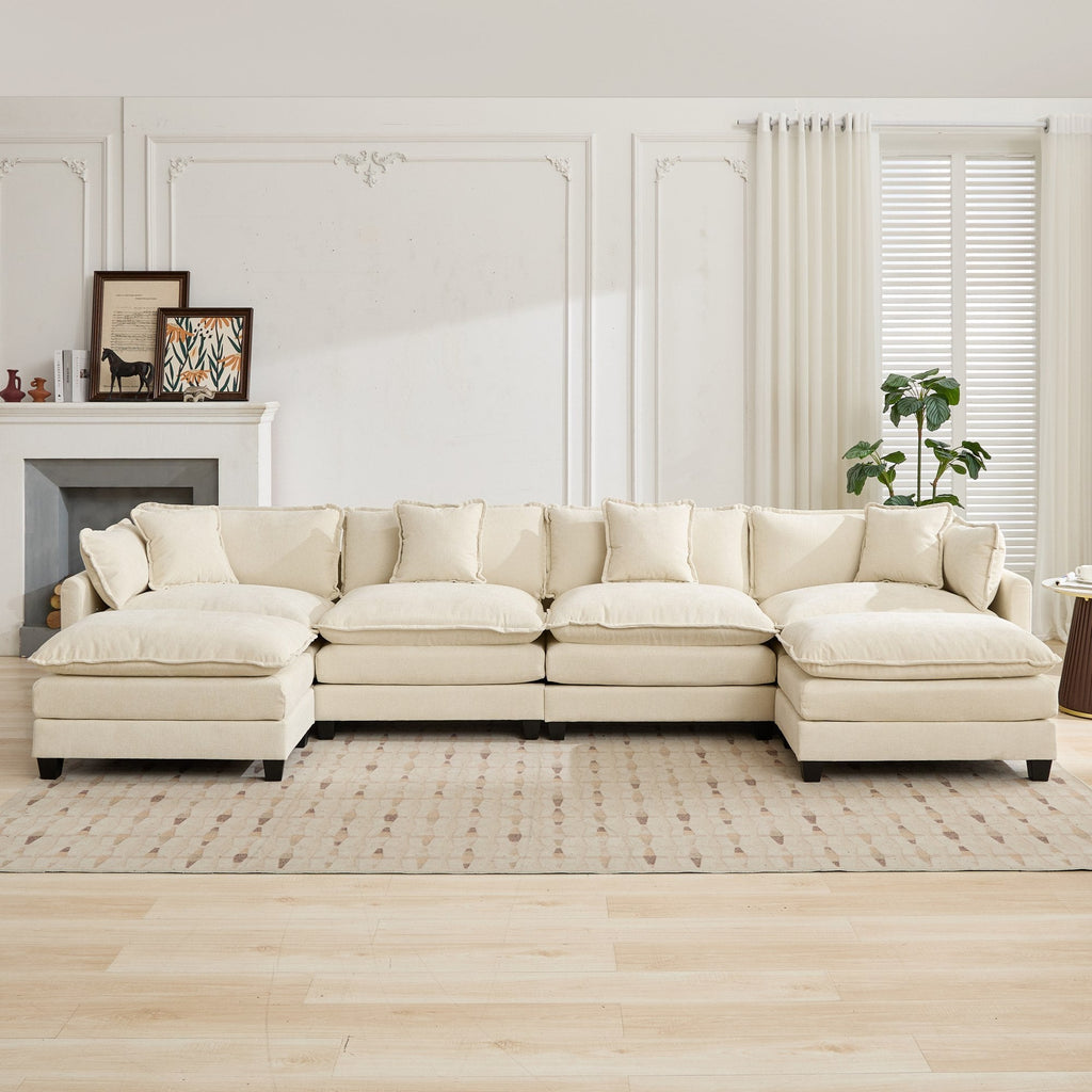 Cloud 4-Seats Sofa with Chenille Fabric in Beige - Ottoman not included