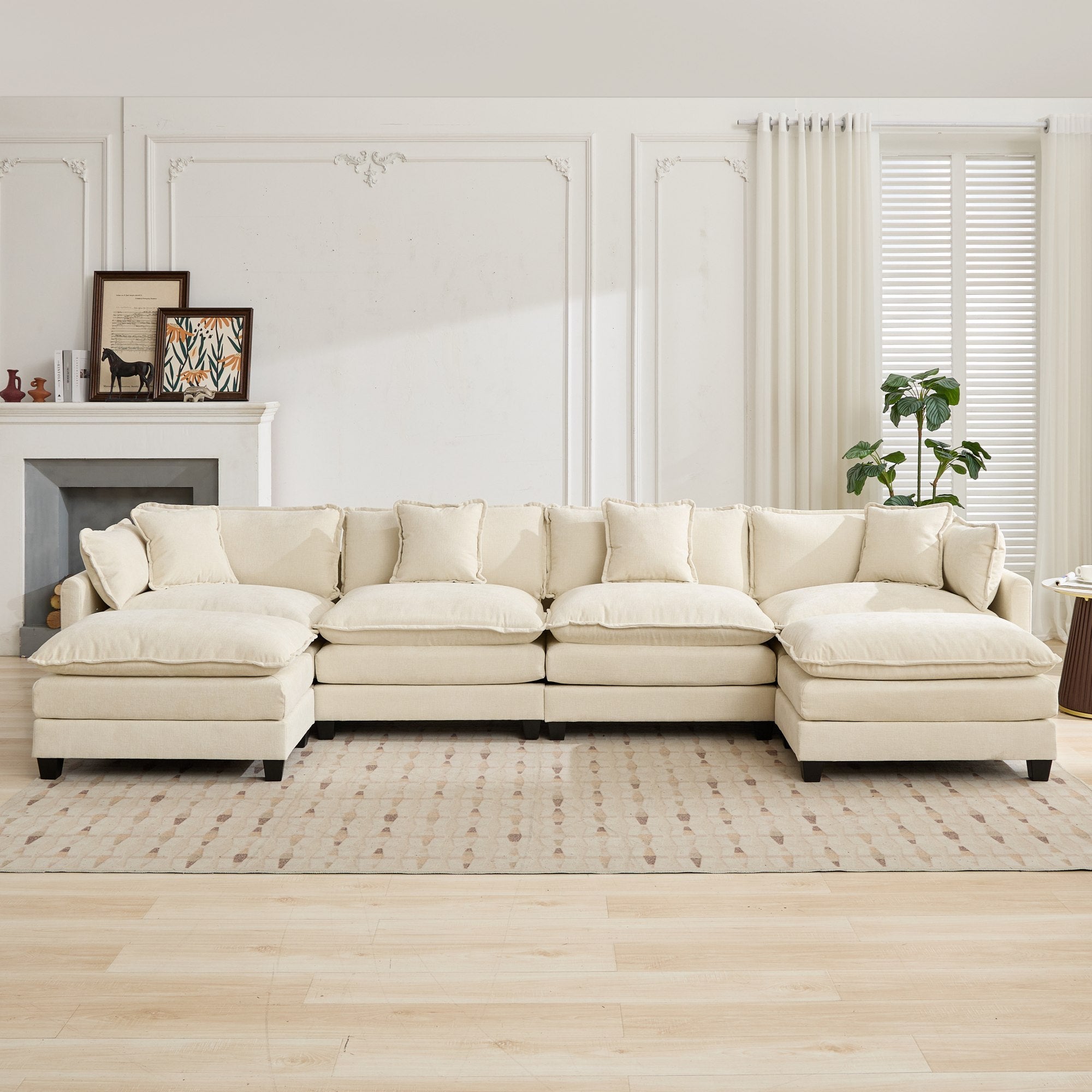 Cloud 4-Seats Sofa with Chenille Fabric in Beige - Ottoman not included