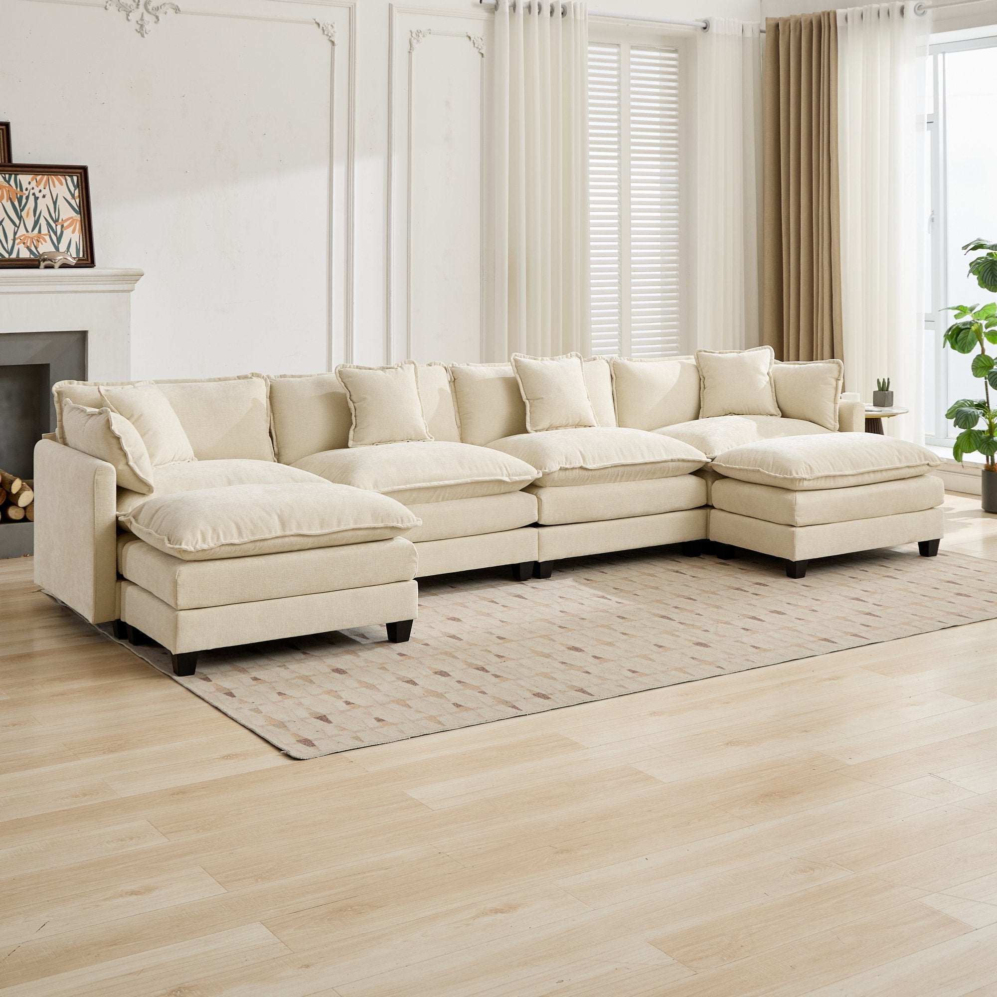 Cloud 4-Seats Sofa with Chenille Fabric in Beige - Ottoman not included