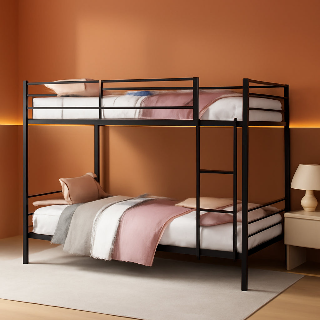 Metal Bunk Bed Twin Over Twin With Safety Guard Rails - Black
