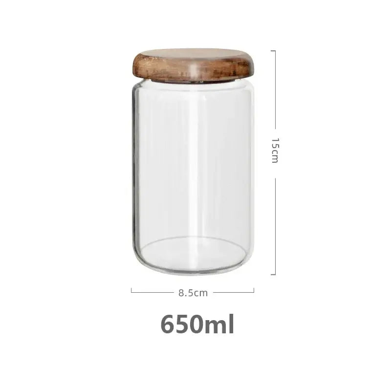 DecorBites™ Acacia Wood Lid Glass Food Storage Container - Elegant and Functional Kitchen Jar