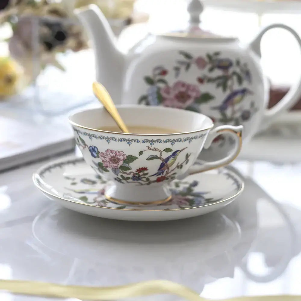 DecorBites™ Coffee & Tea Set: Cup, Saucer, Pot, Milk, Sugar, Plate, Tray, Teaware