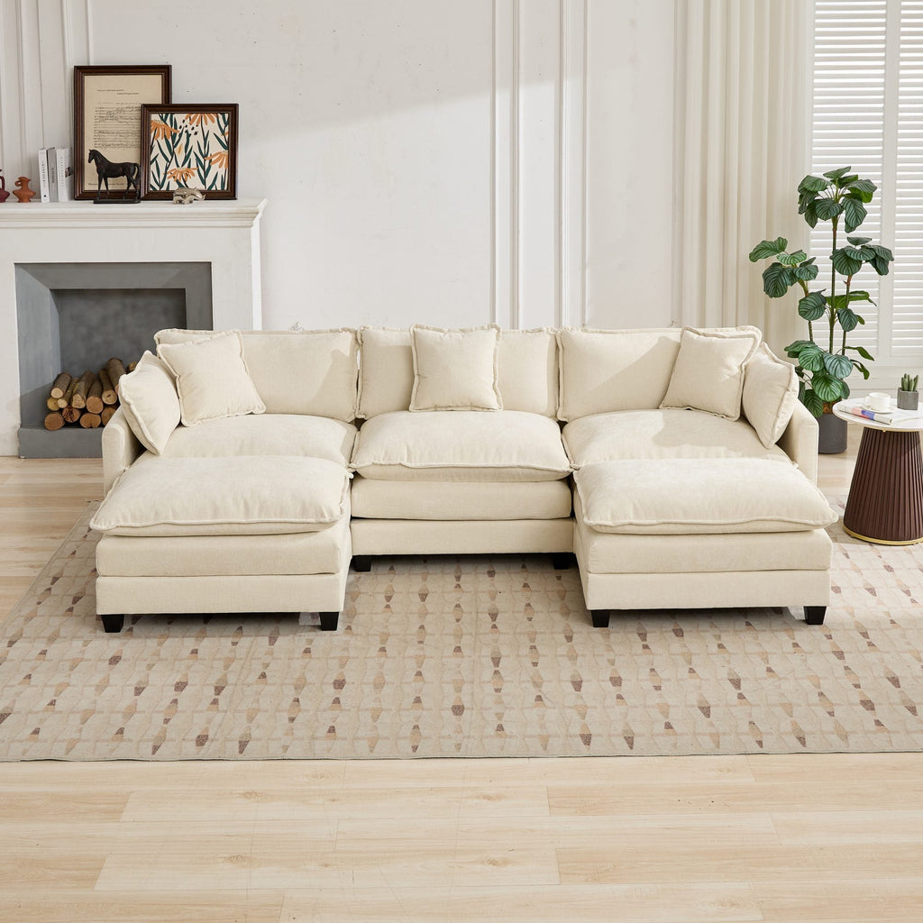 Cloud Sofa Chenille Fabric in Beige - Ottoman not included