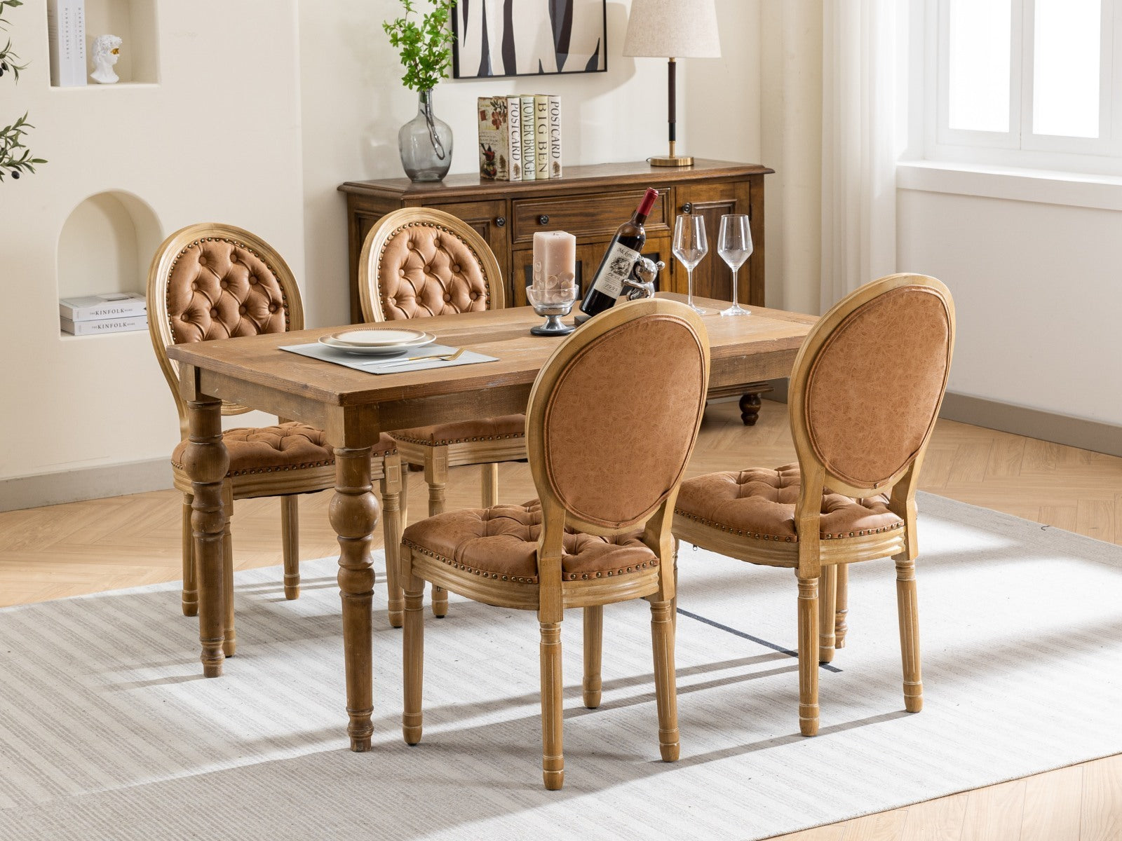 Set of 2 French Style Solid Wood Dining Chairs