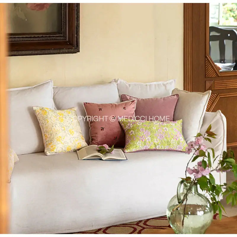 DecorBites™ Contessa Camellia Throw Pillow Cover: French Retro 3D Floral Jacquard Cushion Case