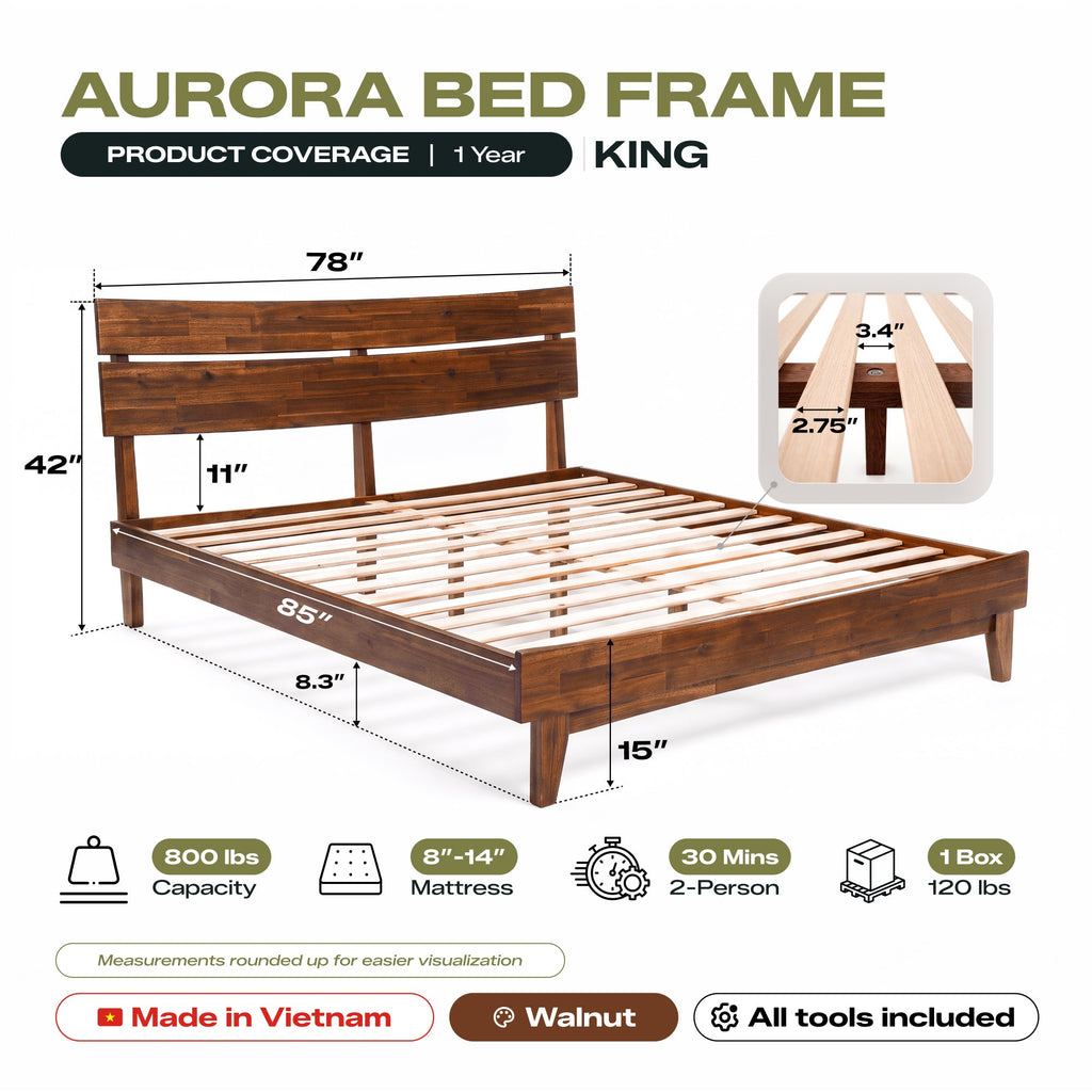 Acacia Solid Wood Bed Frame - Aurora Style for a Stylish Bedroom