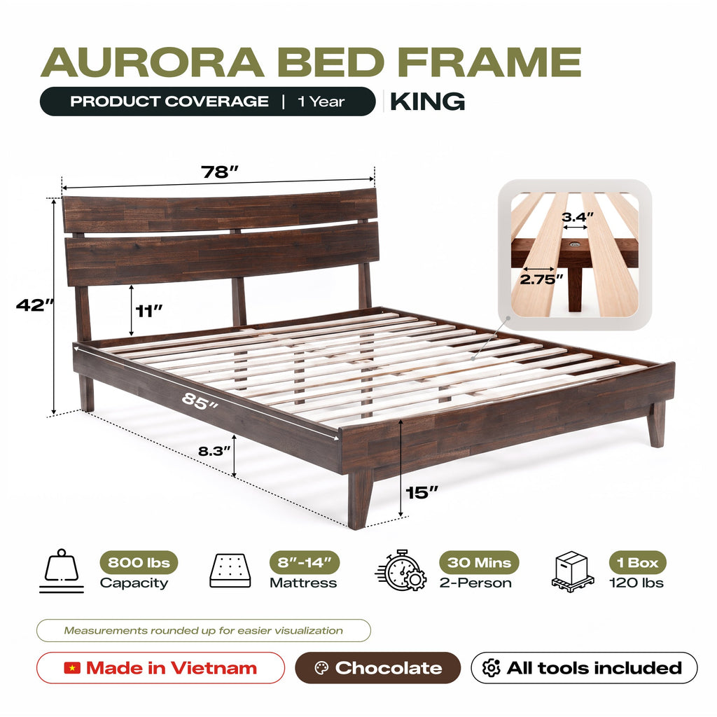 Acacia Solid Wood Bed Frame - Aurora Style for a Stylish Bedroom