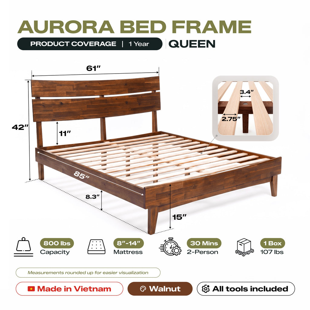 Acacia Solid Wood Bed Frame - Aurora Style for a Stylish Bedroom