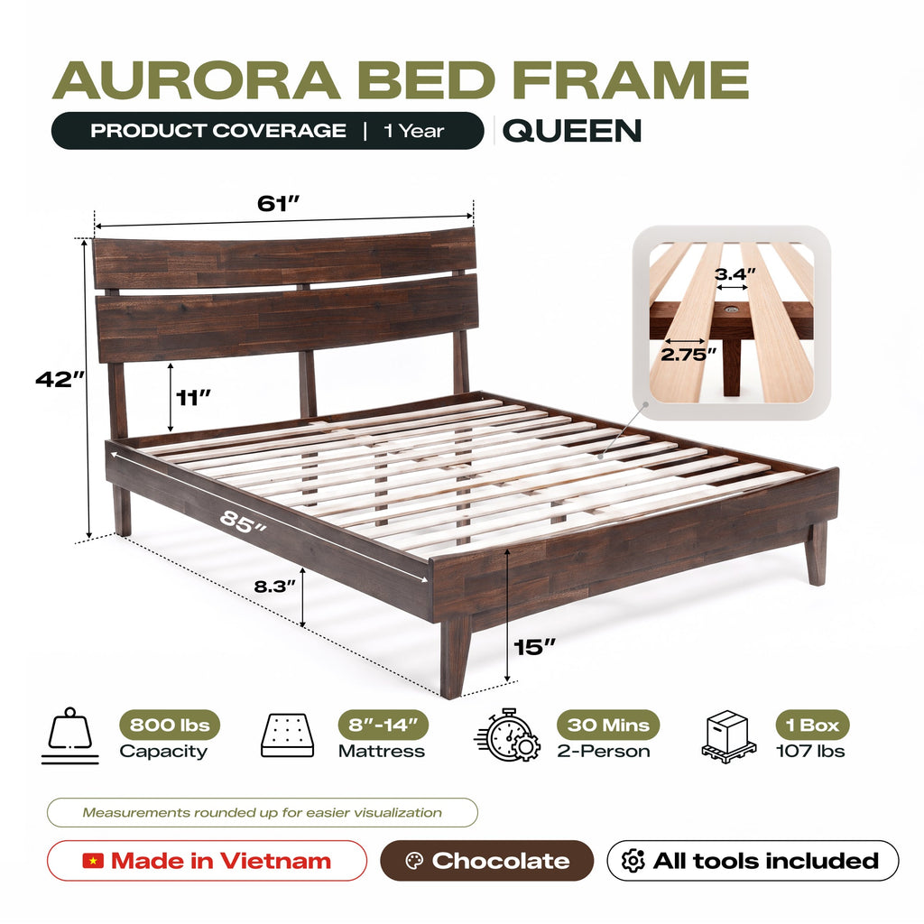 Acacia Solid Wood Bed Frame - Aurora Style for a Stylish Bedroom