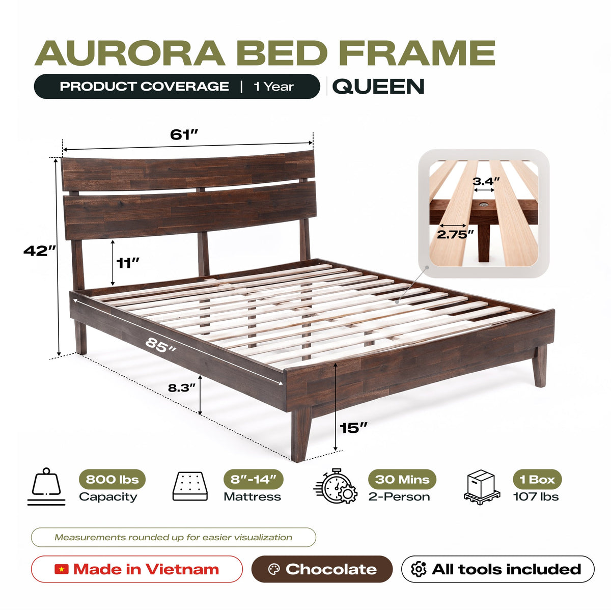 Acacia Solid Wood Bed Frame - Aurora Style for a Stylish Bedroom