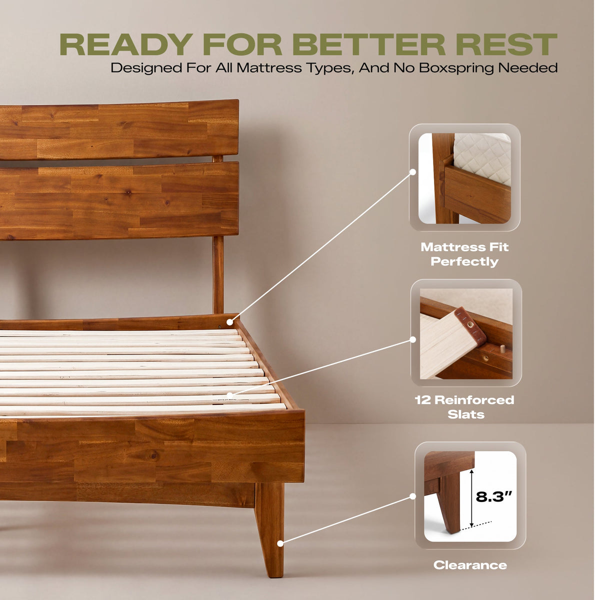 Acacia Solid Wood Bed Frame - Aurora Style for a Stylish Bedroom