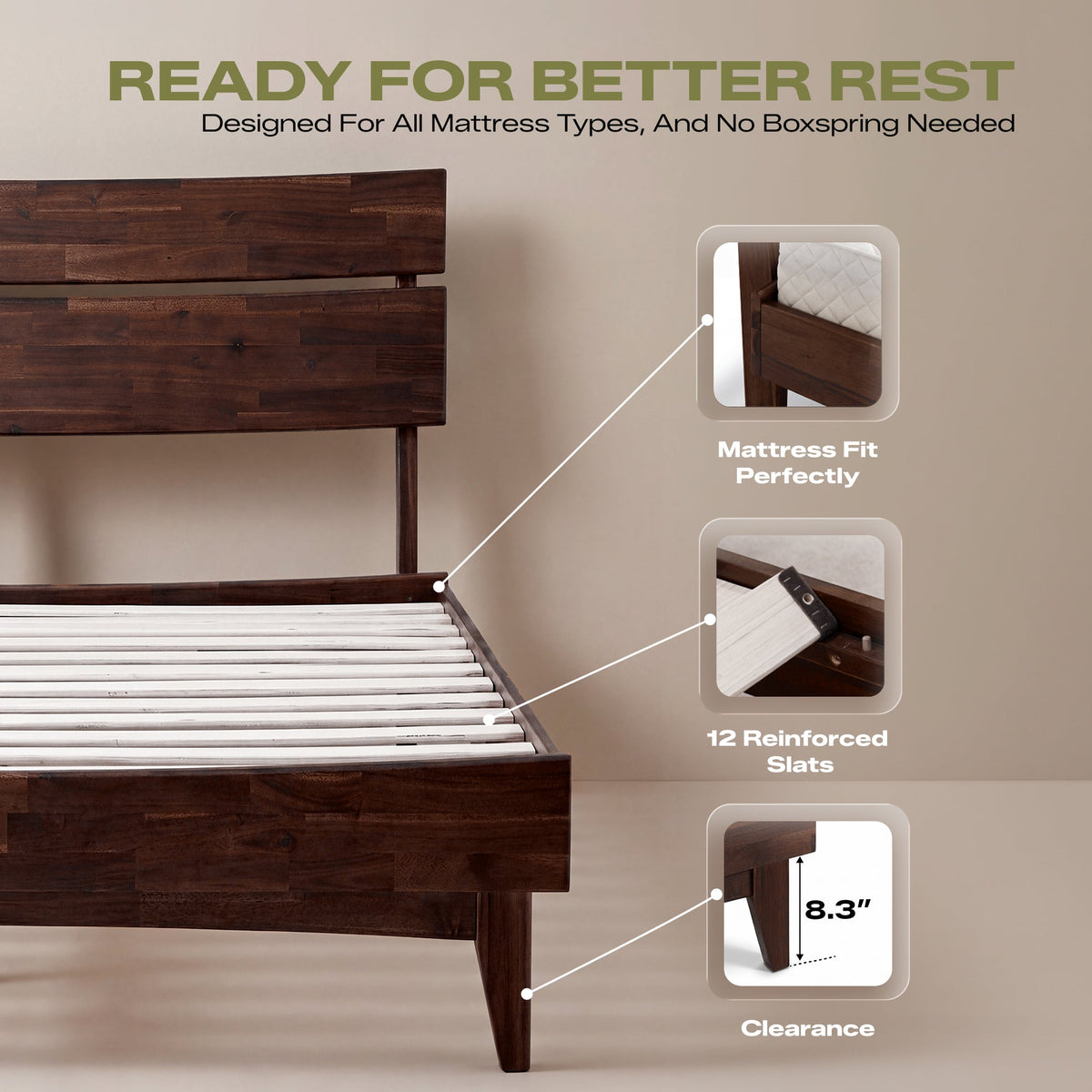Acacia Solid Wood Bed Frame - Aurora Style for a Stylish Bedroom