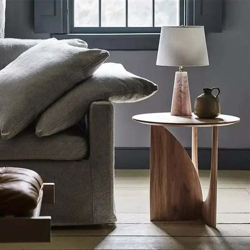DecorBites™ Circular Walnut Wood Coffee Table with Solid Nordic Design
