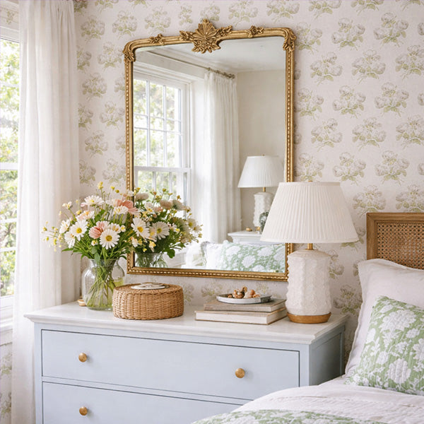 Ornate Golden Floral Rectangular Mirror