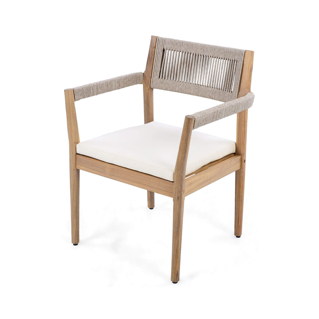 Alora Premium 5-Piece Outdoor Acacia Wood Patio Furniture Set With Braided Dining Chairs, Cushions, And Dining Table